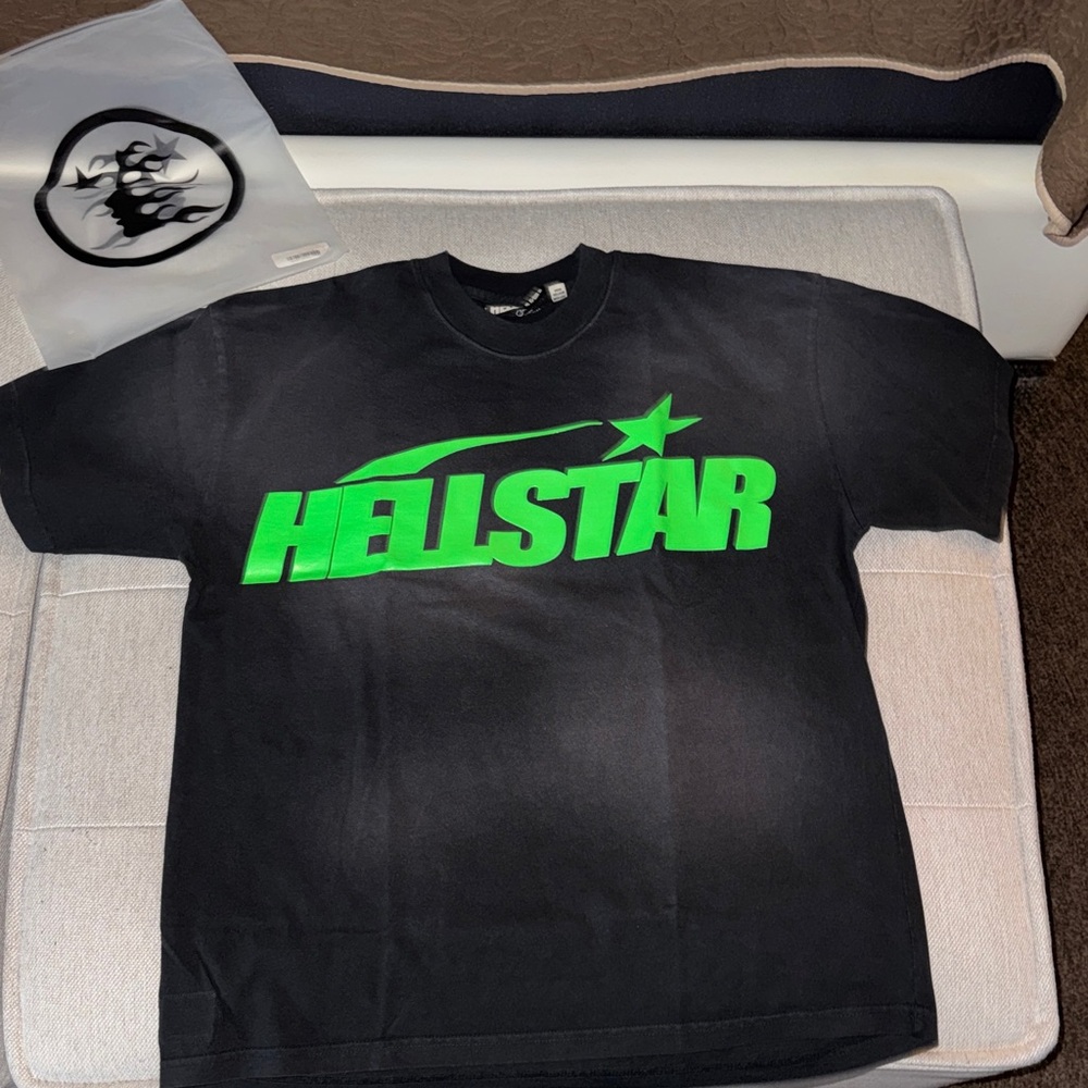 Hellstar Black and Green Short Sleeve Tee Gell print shinny